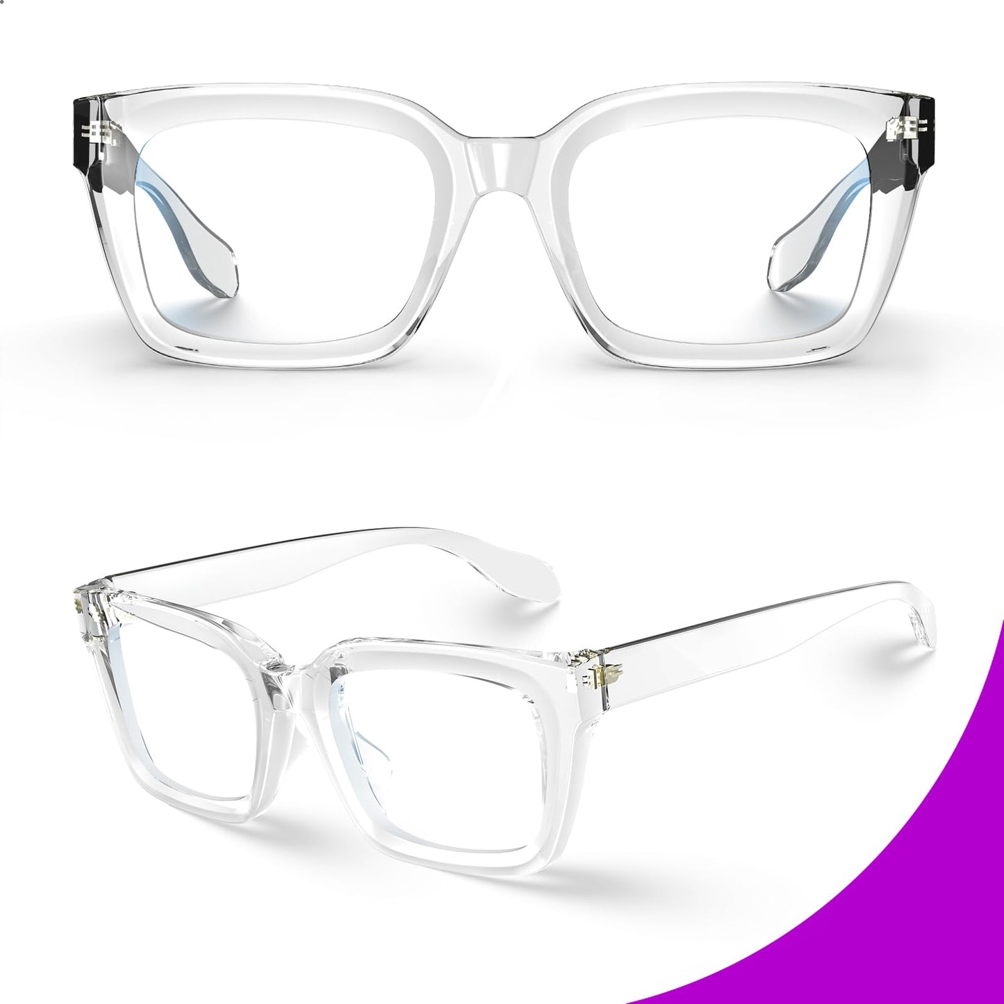 VISOONE 2 Pack Spring Hinge Blue Light Blocking Glasses Square with Anti Computer Glare for Gaming Women