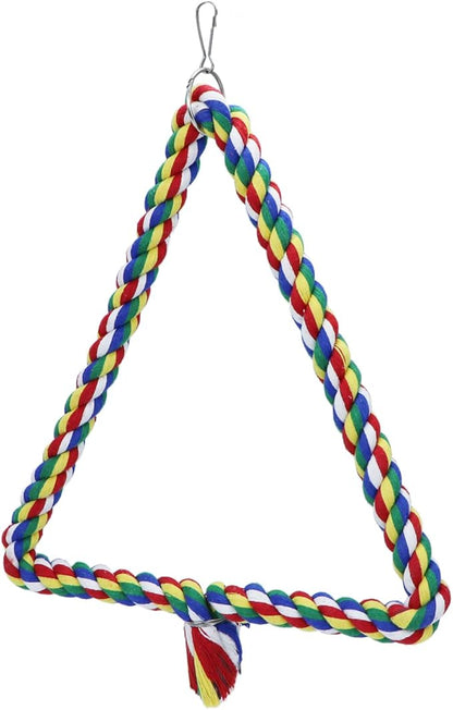 Bird Triangle Rope Swing Colorful Perch Chewing Toy for Parrots Budgie Parakeet Cockatiel Cockatoo (M)