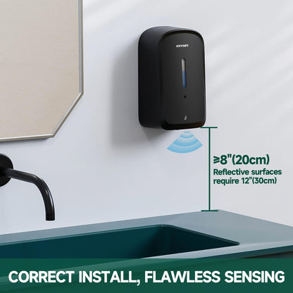 anydry Commercial Automatic Soap Dispenser Large 34oz/1000ml Capacity Wall-Mounted Touchless Liquid Dispenser for High-Traffic Restrooms, Offices, Hospitals Model AD1220S Black