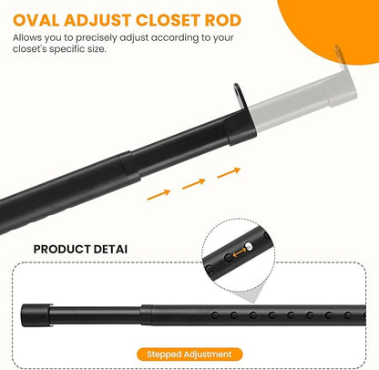 Oval Closet Rod for Hanging Clothes Adjustable Closet Rods 18 to 87 Inch Heavy Duty Black Poles Bar Closet Rod Expandable for Wardrobes Laundry RV