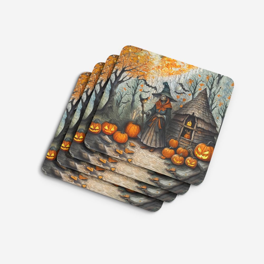 Caroline's Treasures Slavic Witch Spooky Halloween Foam Coaster Set of 4 Cup Coasters for Indoor and Outdoor, Coaster for Tabletop Protection, Anti Slip, Mouse pad Material