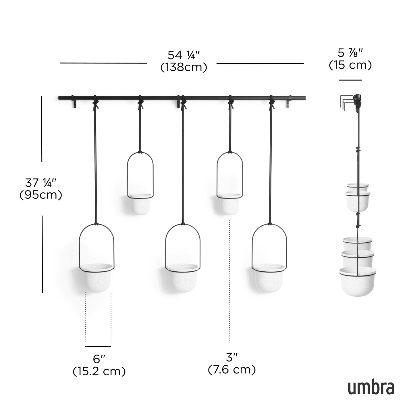 Umbra Triflora Hanging Planter for Window, Indoor Herb Garden, Set of 5, White/Black
