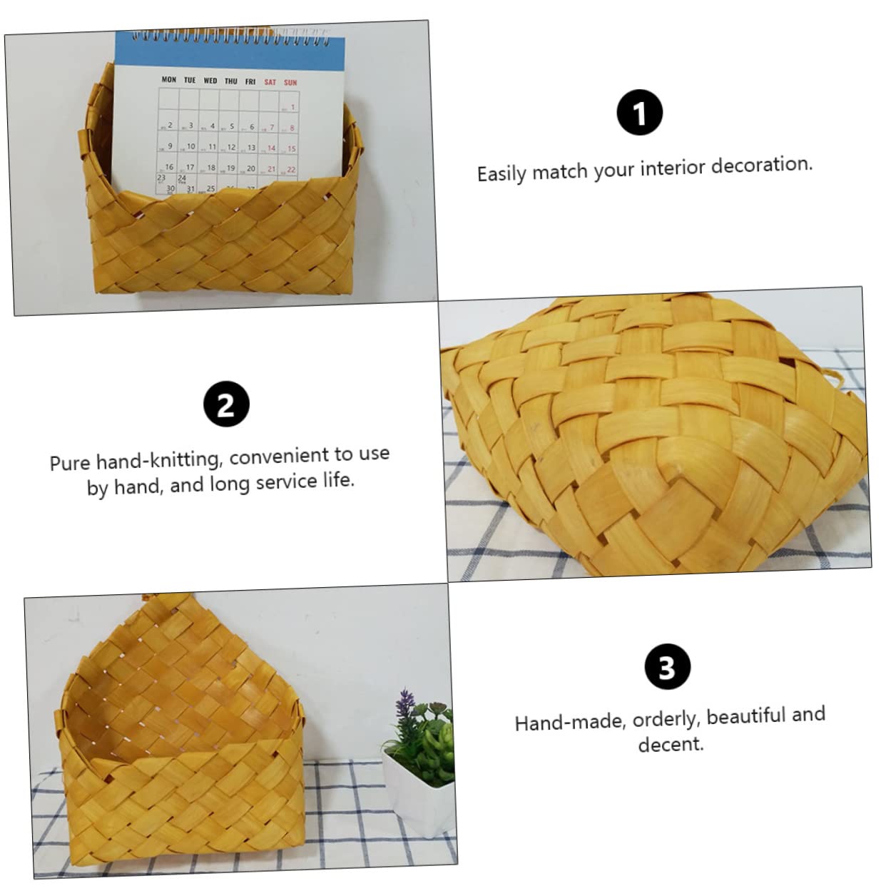 VILLFUL 1pc Wood Woven Hanging Flower Basket Natural Wall Decor for Plants Storage Home Accent Large for Indoor Outdoor Use