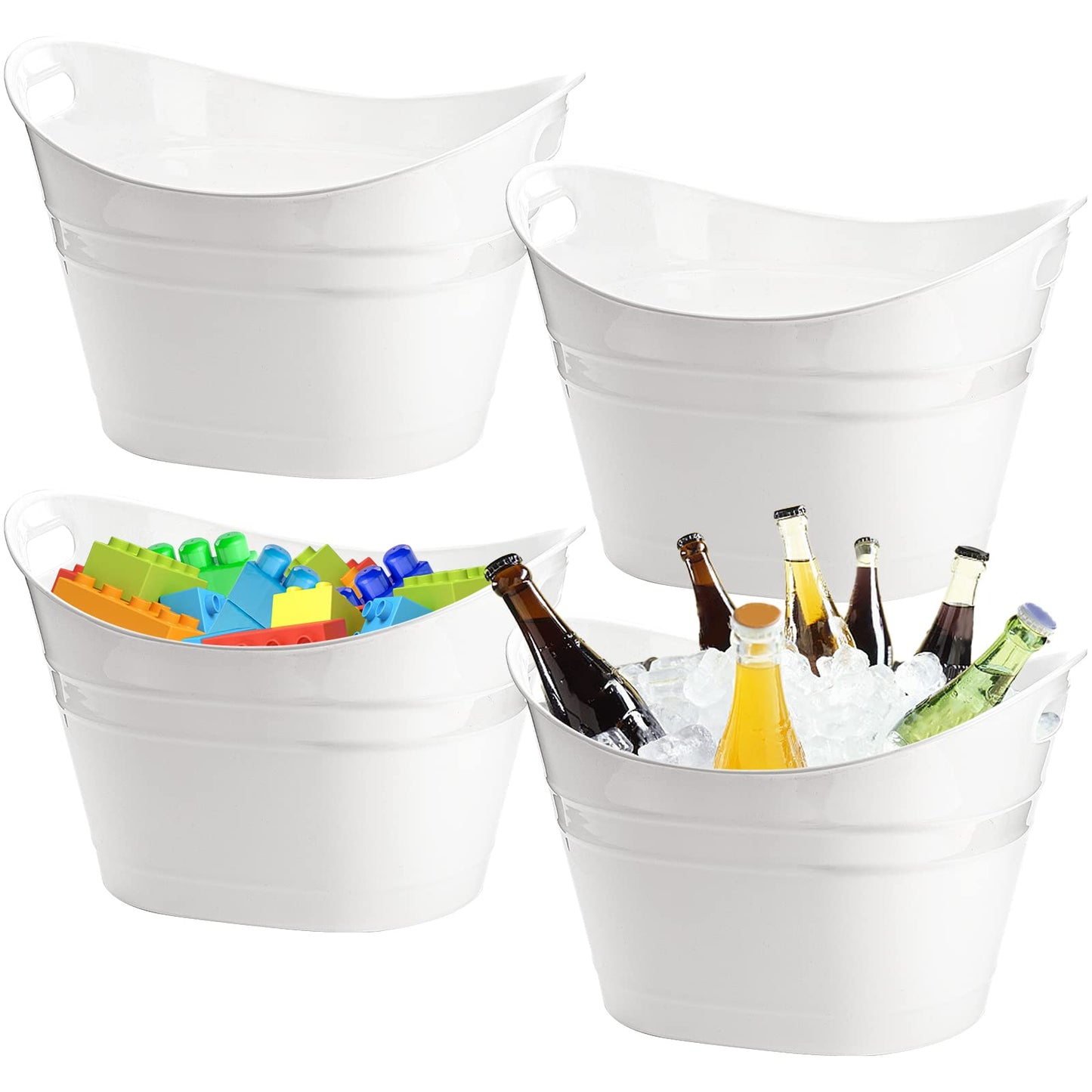 ZEAYEA 4 Pack Beverage Tub, 18L Plastic Beer Bottle Bucket with Handles, White Party Tub for Drinks, Plastic Buckets for Ice Wine Beer Bottle Cooler