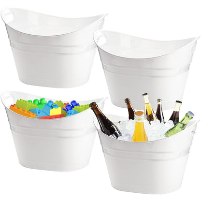 ZEAYEA 4 Pack Beverage Tub, 18L Plastic Beer Bottle Bucket with Handles, White Party Tub for Drinks, Plastic Buckets for Ice Wine Beer Bottle Cooler