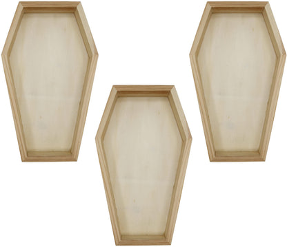Creative Hobbies Pack of 3 of Unfinished Wood Coffin Trays - 8 Inch Coffin Shaped Serving Tray Box, Ready to Paint, Great for Candy, Keys, Candles - Perfect Halloween Craft for Kids