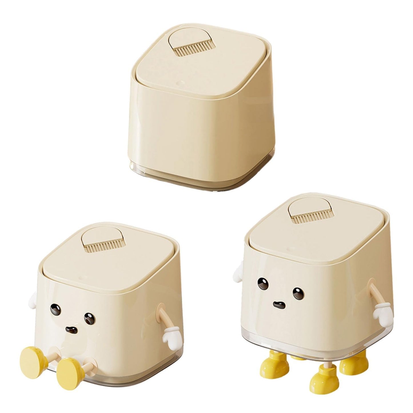 AIWE7D Desktop Mini Trash Can with Lid and Brush, Small Desktop Trash Can for Desk, Bathroom, Bedroom, Kitchen, Car, Office Square Waste Basket Small Garbage Can Hidden Bag Garbage Bin(Sitting)
