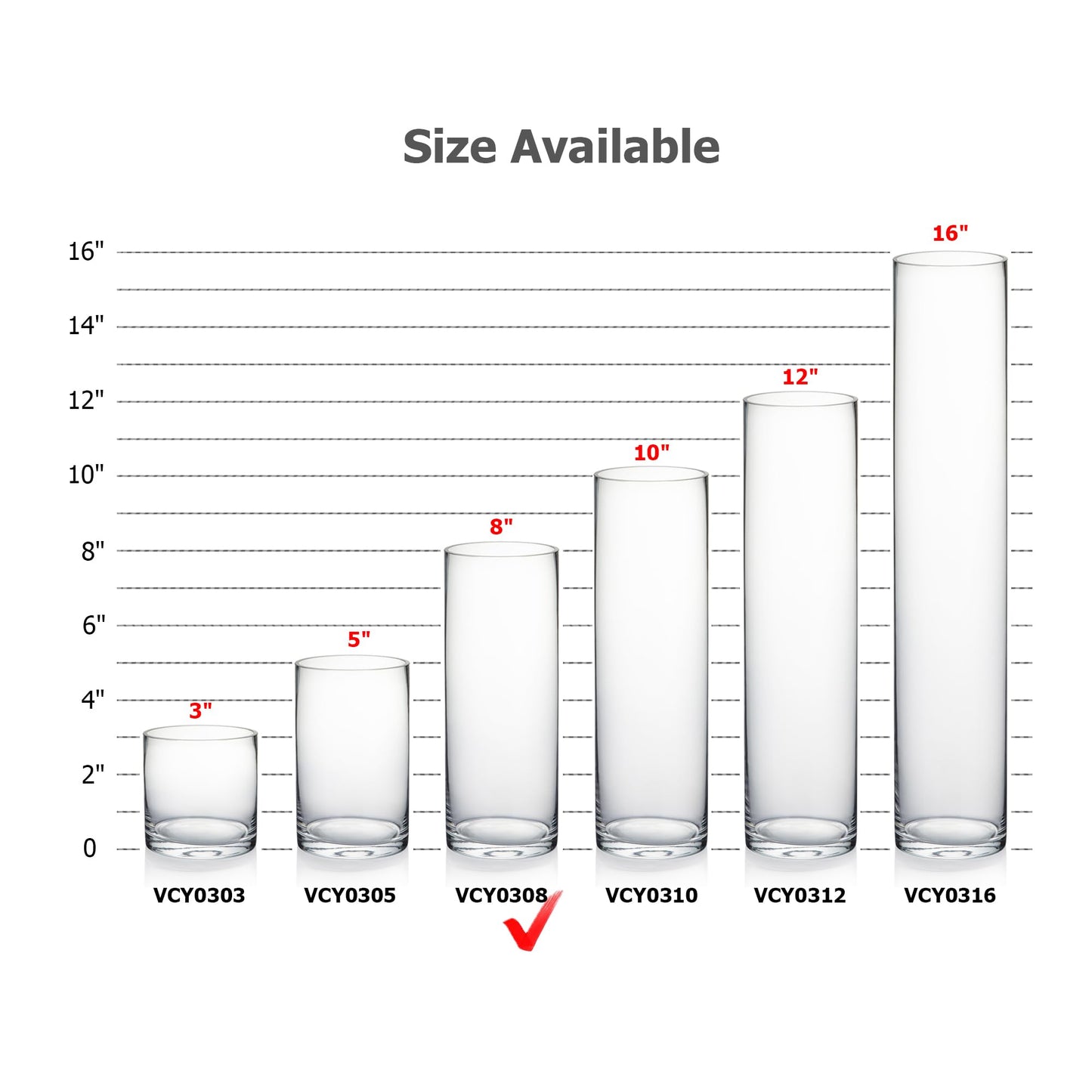 WGVI Quality Thick Clear Cylinder Glass Vases, 3" W x 8" H, Bud Vase Skinny Narrow Floral Bouquet Flower Container for Wedding Centerpieces Tabletop Home Accent Décor Brush Pen Holder, 1 Piece