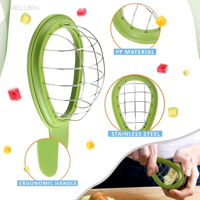 Avocado Slicer Tool - 3.2 x 6.3 Inches Avocado Cuber Tool with Ergonomic Handle, Easy to Use and Clean, Food-Grade Plastic and Stainless Steel, Good for Salads, Guacamole, or Smoothie