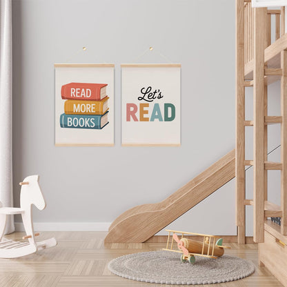 2PCS Books Read Poster Hanger,Reading Nook Library Decor,Educational learning Posters Hanger,Let's Read Sign Wall Art Wall Hanging Banner for Reading Room Classroom Nursery Decor 15.8x11.8 Inch