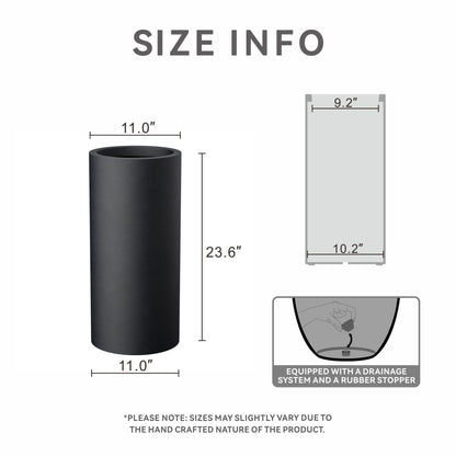 Kante 23.6 Inch Tall Cylindrical Planter, Large Round Plant Pots with Drainage Hole, Made with Concrete, Suitable for Indoor Outdoor Plants, Home Decor, Black