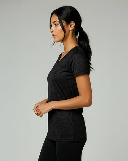 Real Essentials 5 Pack: Women's Dry-Fit Short Sleeve V Neck T Shirt Workout Fitness Yoga Top Tee, Set 2, L