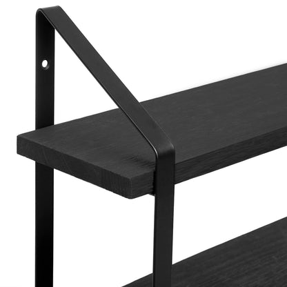 Mkono Floating Wall Shelves 3 Tier Rustic Hanging Shelf with Metal Bracket Wall Mount Wood Storage Display Shelves for Living Room Bathroom Bedroom Kitchen Office,Black