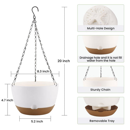 Dovesail 8.3 Inch Hanging Planter, 3 Pack Hanging Plastic Plant Self Watering Pot with Drainage Holes and Saucers, Hanging Baskets Flower Pots for Indoor Outdoor Garden Plants and Flowers-White