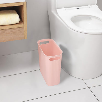 rejomiik Small Trash Can, 3.5 Gallon Garbage Can Slim Waste Basket Plastic Trash Bin Container with Handles for Bathroom, Bedroom, Office, Home, Dorm Room, Kitchen, Rectangular, Rosette Pink