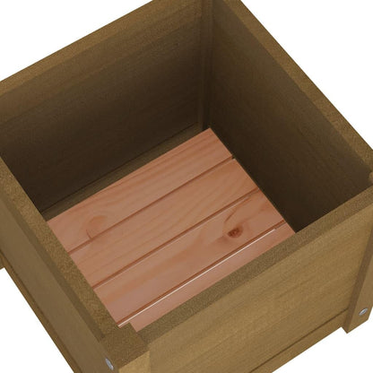 VGLQNRPT Square Wood Garden Planter, 15.7 inch Solid Pine Flower Pot Box for Indoor Outdoor Patio Balcony Backyard Decor, Honey Brown Stained Finish