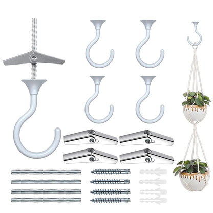 Evsteluo 4 Sets Heavy Duty Swag Ceiling Hooks with Hardware for Hanging Plants, Cavity Wall Fixing, Easy Installation, Holds Up to 30lbs, Ideal for Home & Garden (4 Sets, White)