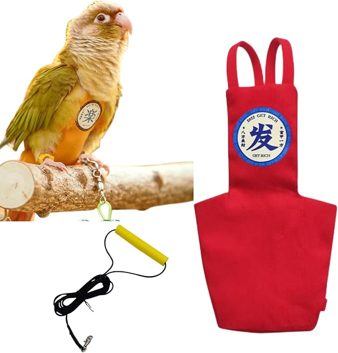 MANON ROSA Bird Diapers Leash Set Washable Reusable Handmade Flight Suit Waterproof Inner Layer - Protective Parrot Nappy Clothes Parakeets Macaws Budgies Canaries (Red6,Lovebird)