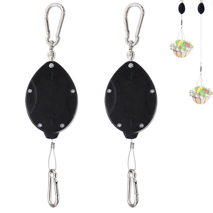 uncakil 2024 Plant Pulleys for Hanging Plants Heavy Duty,Upgraded Retractable Plant Hanger,Auto Raise and Pull Down,Outdoor Plant Pulley Set for Garden Baskets Pots,Birds Feeder(2*Black)