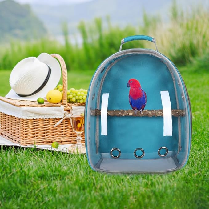Surakey Bird Carrier Cage, Parrot Travel Backpack with Wooden Perch Standing Carrier Shoulders Bag for Pet Birds Outing Travel (Yellow)
