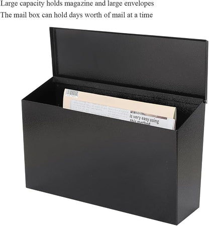 Wall-Mount Mailbox for Outside,Large Capacity Mail Box Waterproof and Rust-Resistant, Galvanized Steel Metal Post Box, Mailboxes for House, 15.7"x9.9"x4.9" Black
