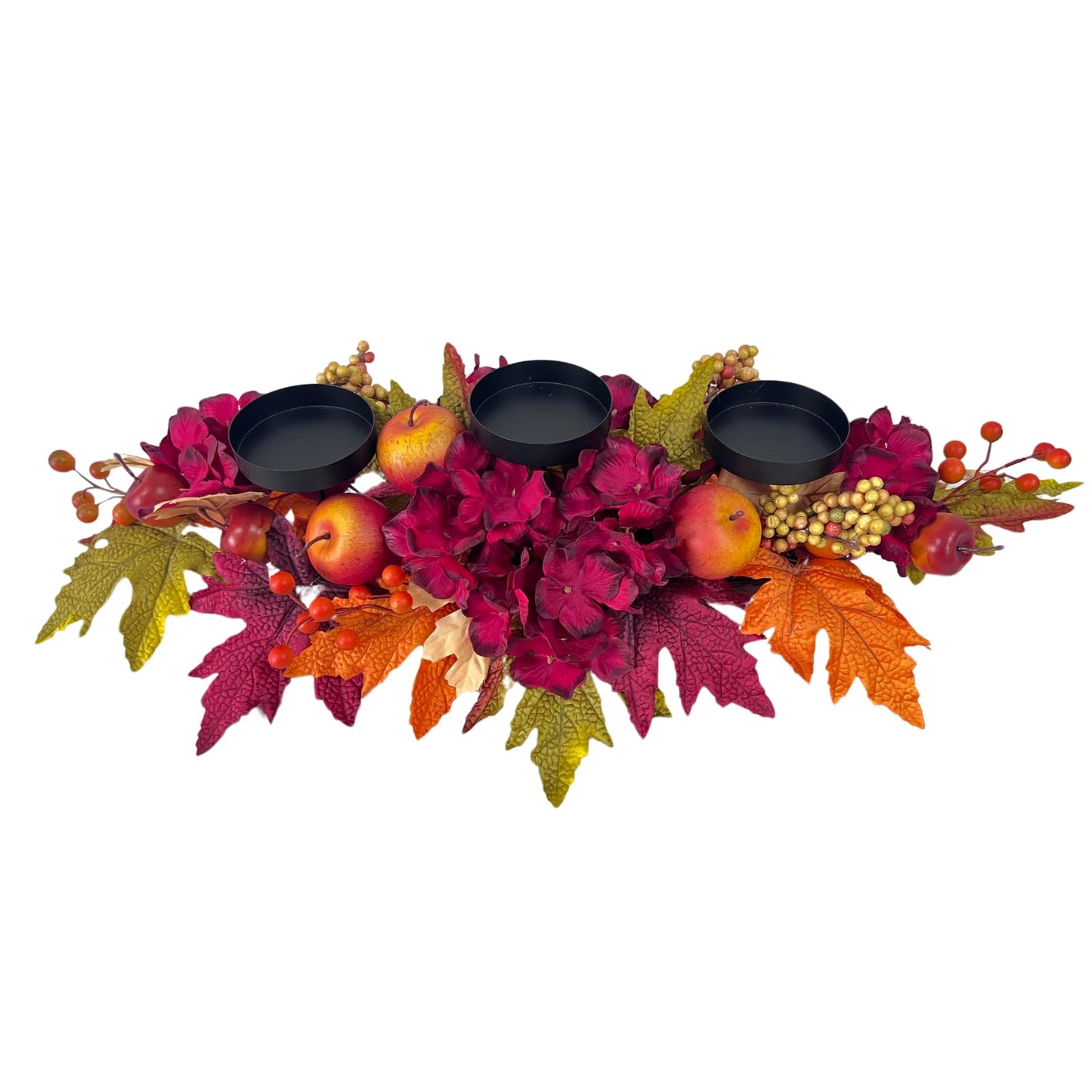 Svndlyn Thanksgiving Centerpiece with 3 Candle Holders,Fall Harvest Decor,Autumn Fall Maple Leaves Apple Berry Hydrangeas Candle Holder Floral Centerpiece for Thanksgiving Décor,Harvest Festival