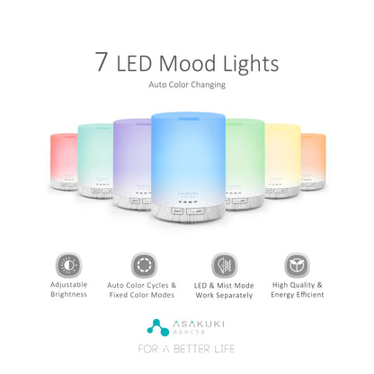 ASAKUKI 300ML Essential Oil Diffuser, Quiet 5-in-1 Premium Humidifier, Home Fragrance Aroma Diffuser with 7 LED Color Changing Light and Auto-Off Switch -Light Brown