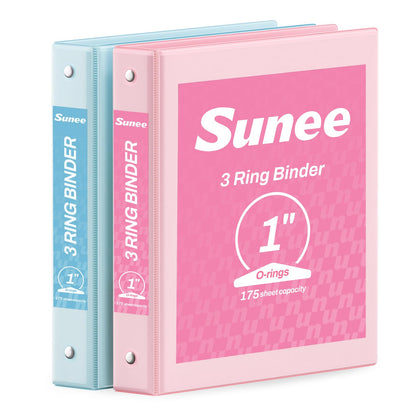 SUNEE 3 Ring Binder 1 Inch 2 Pack, Clear View Binder Three Ring PVC-Free (Fit 8.5x11 Inches) for School or Office Supplies, Pink & Blue
