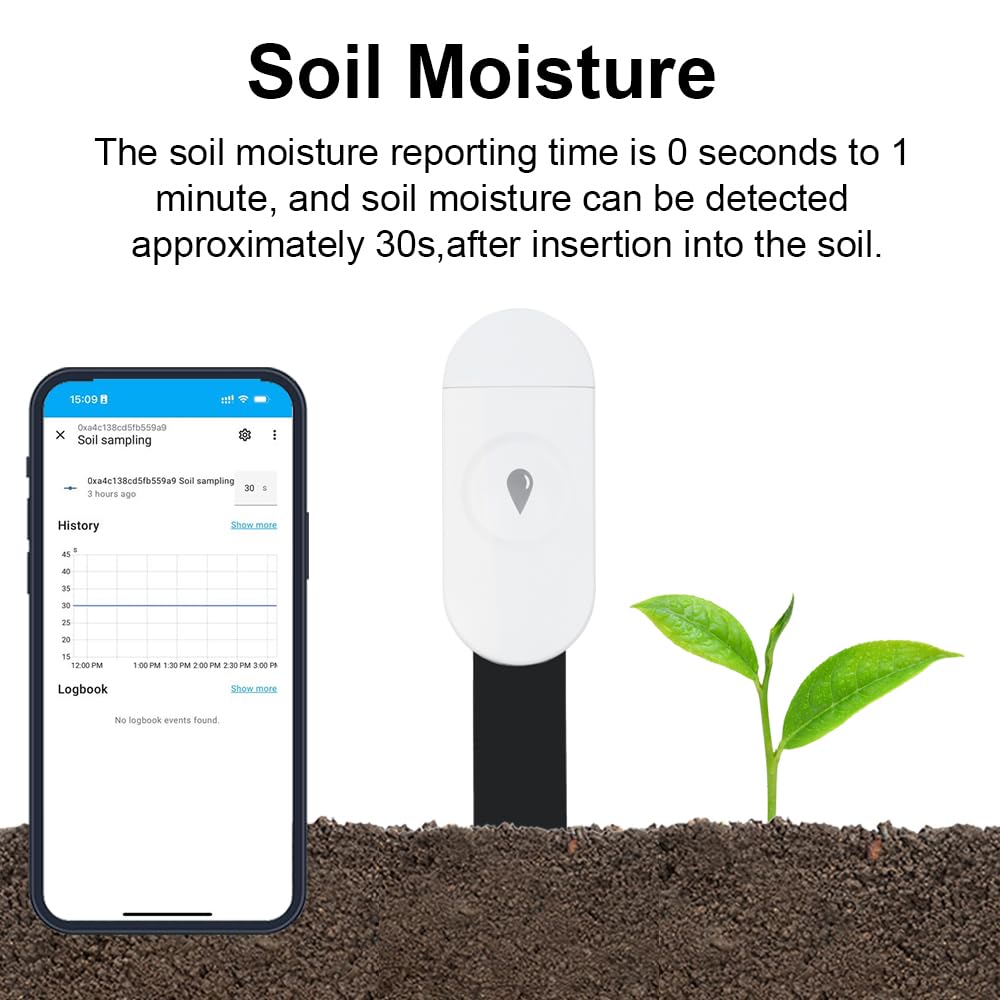Haozee Intelligent Soil Moisture Sensor, 3 Pack, Zigbee Hub Required, Capacitive Sensor, Moisture/Temperature Meter for Garden Planting, Compatible with Home Assistant Zigbee2mqtt