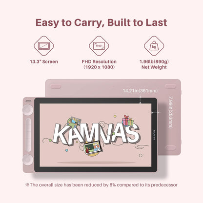 HUION Kamvas 13 (Gen 3) Drawing Tablet with Screen, 13.3" Full-Laminated Art Tablet with Anti-Sparkle Canvas Glass 2.0, 99% sRGB, PenTech 4.0, 16384 Pen Pressure, Dual Dial for PC, Mac, Android, Pink