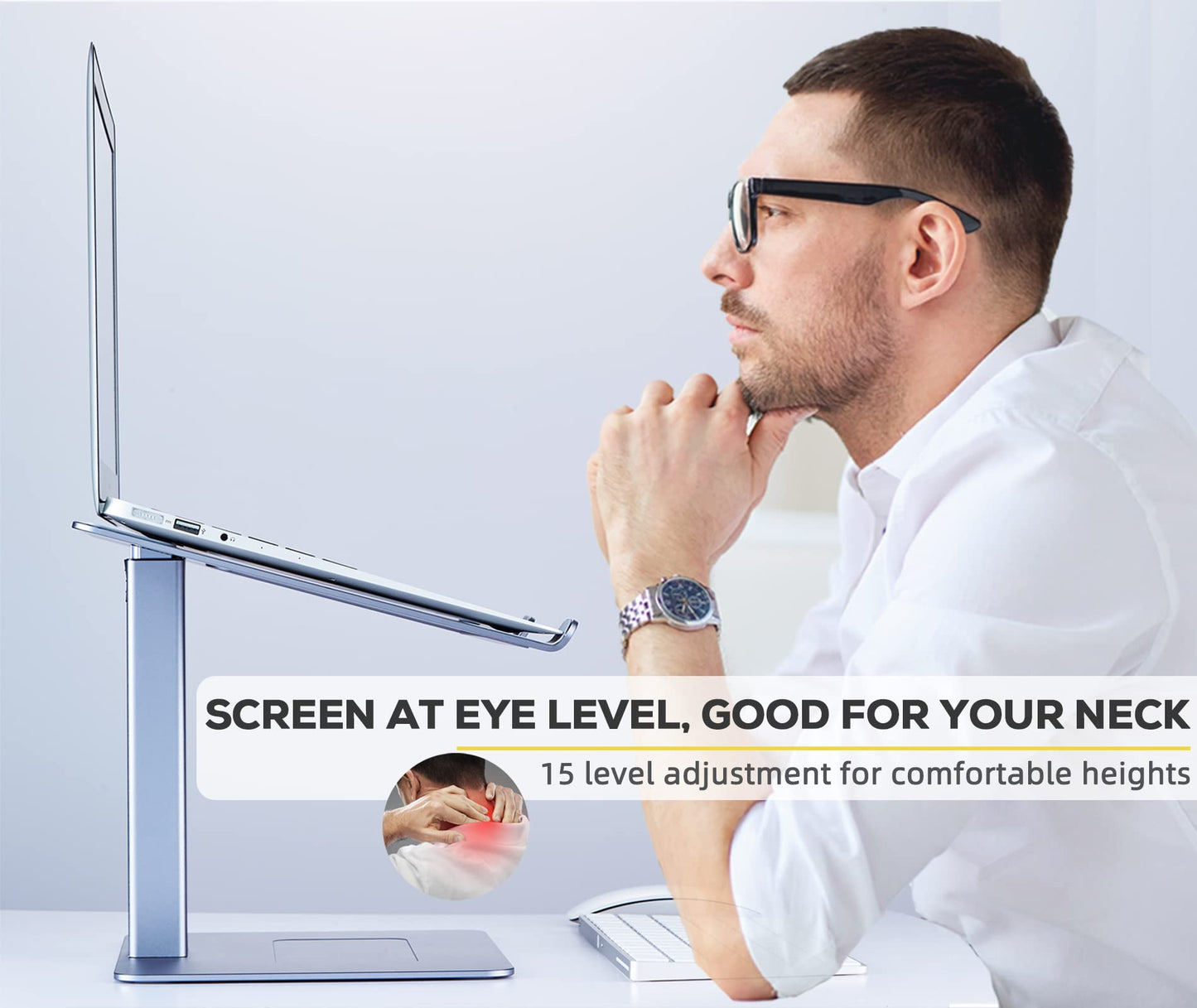 VECOFO Adjustable Laptop Stand, Tall, Strong, Airflow, Suitable for 13.3-17.3 Inch Laptops, Lift Screen to Eye Level for Video Conferences
