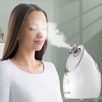 YourMate Facial Steamer Nano Ionic Face Steamer, Adjustable Nozzle with Aromatherapy Warm Mist for Sinuses Moisturizing Humidifier Unclogs Pores, Homeuse Vaporizador Facial (White)