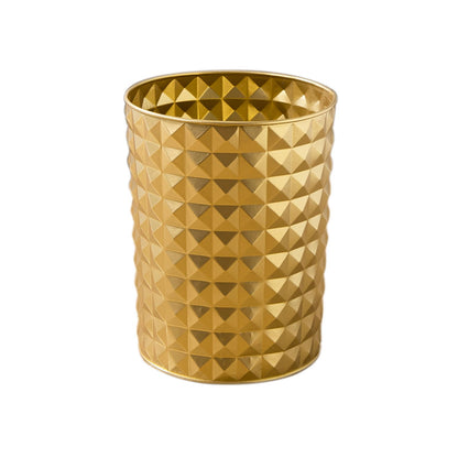 Venalys Small Round Metal Trash Can Wastebasket, Decorative Diamond Pattern Garbage Can Waste Paper Bin, Modern Farmhouse Round Trash Bin for Bathroom, Bedroom, Kitchen and Office (Gold)