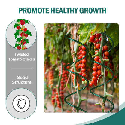 LAKNUAL 58" Green Plant Supports Spiral Tomato Cages, 10 Pack Metal Twisted Tomato Stakes Climbing Plant Stake Tower Outdoor Indoor