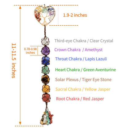 Cute Handmade Crystal Chakra Swinging Hanging Ornaments Mirror Hanging Car Accessories Tree of Life Stone Tree Feng Shui Window Ornament for Home Decor