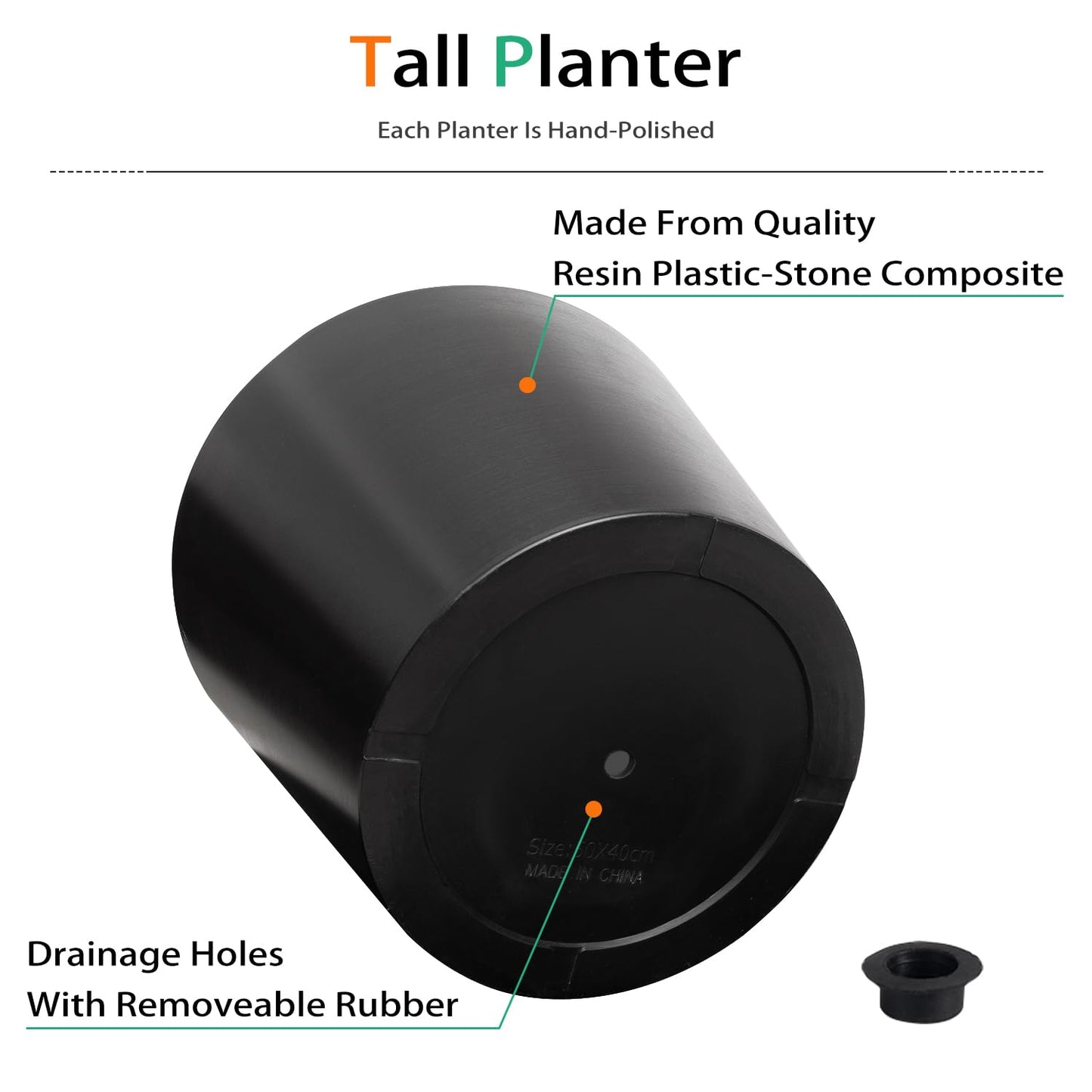 Heyzier Wide Planters for Outdoor Plants, Extra Large Indoor Flower Pots for Garden, Front Porch, Patio - Round Resin Planter Set of 2 (Black, 16" D x 14" H)