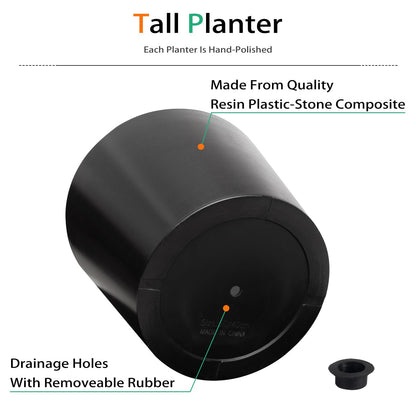 Heyzier Wide Planters for Outdoor Plants, Extra Large Indoor Flower Pots for Garden, Front Porch, Patio - Round Resin Planter Set of 2 (Black, 16" D x 14" H)