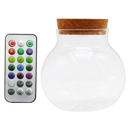 Round Glass with Remote Control LED Lights - for Terrariums, Moss Ball Vases & Home Decor, for DIY Party Mason Jars Crafts Christmas Decoration (S)
