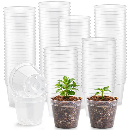 BTPLASTIK 200 Pack 2.5 Inch Clear Nursery Pots with Drainage Hole, Transparent Seed Starter Pots, Sturdy Plastic Plant Pot for Planting Seedlings Vegetables Herbs, Gardening Gifts