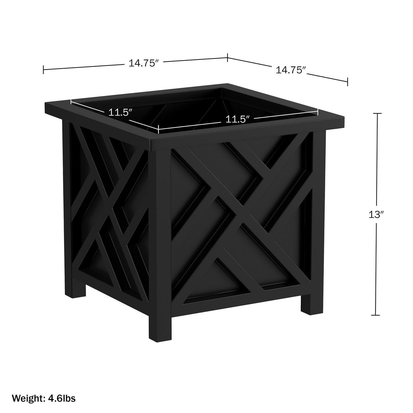 Lattice Design Planter Box 2-Pack – 14.75-Inch Decorative Outdoor Flower or Plant Pots – Front Porch, Patio, and Garden Decor by Pure Garden (Black)