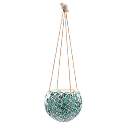 Chonsun Ceramic Hanging Planter Mosaic Hanging Flower Pot Small Plant Pot for Indoor Plant Disco Ball Planter with Drainage