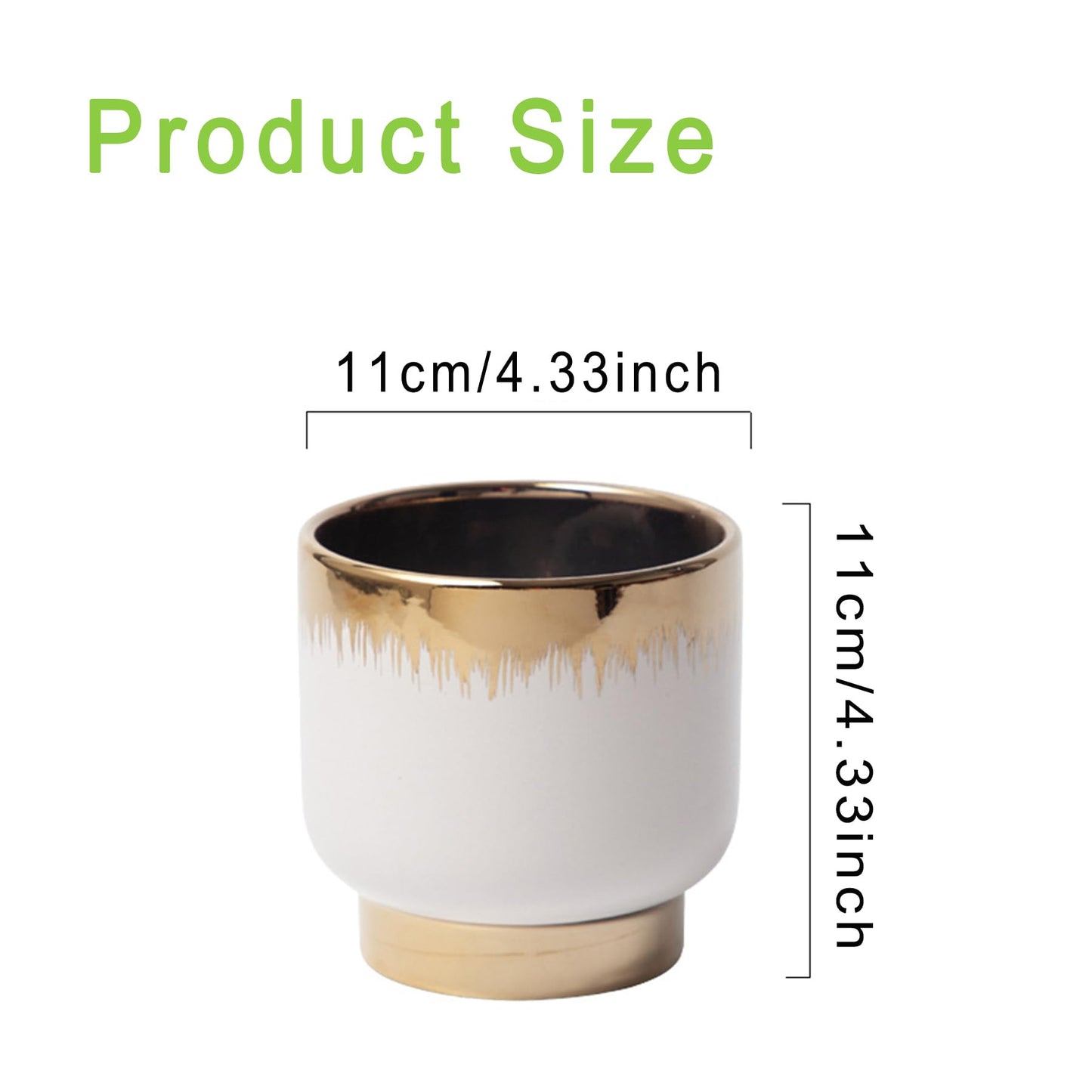 NEONWE White Ceramic Planters, Gold Flower Pots for Indoor Plants with Drainage Holes, Modern Round Planter with Drainage Holes - Plant Not Included 4.33 X4.33 Inch