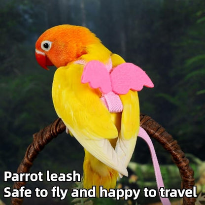 Pet Parrot Bird Harness and Leash, Adjustable Training Design Anti-Bite, Bird Nylon Rope with Cute Wing and Colorful Leash for Parrots Lovebird Cockatiel Conure Budgie (Pink with 393.7inch Leash,L)