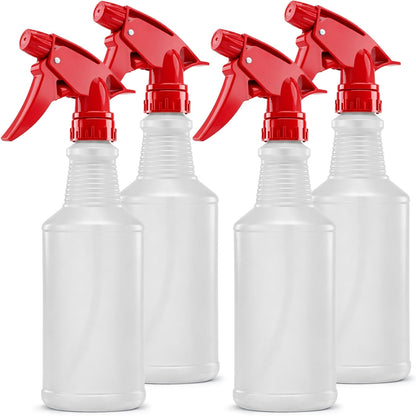 Bar5F Spray Bottles, 16 Oz, 4 Pack, Chemical-Resistant HDPE, BPA-Free, Non-Toxic, Red Trigger Sprayers, Refillable Empty Sprayer Bottle for Cleaning Solutions, Vinegar, Alcohol, Made in USA
