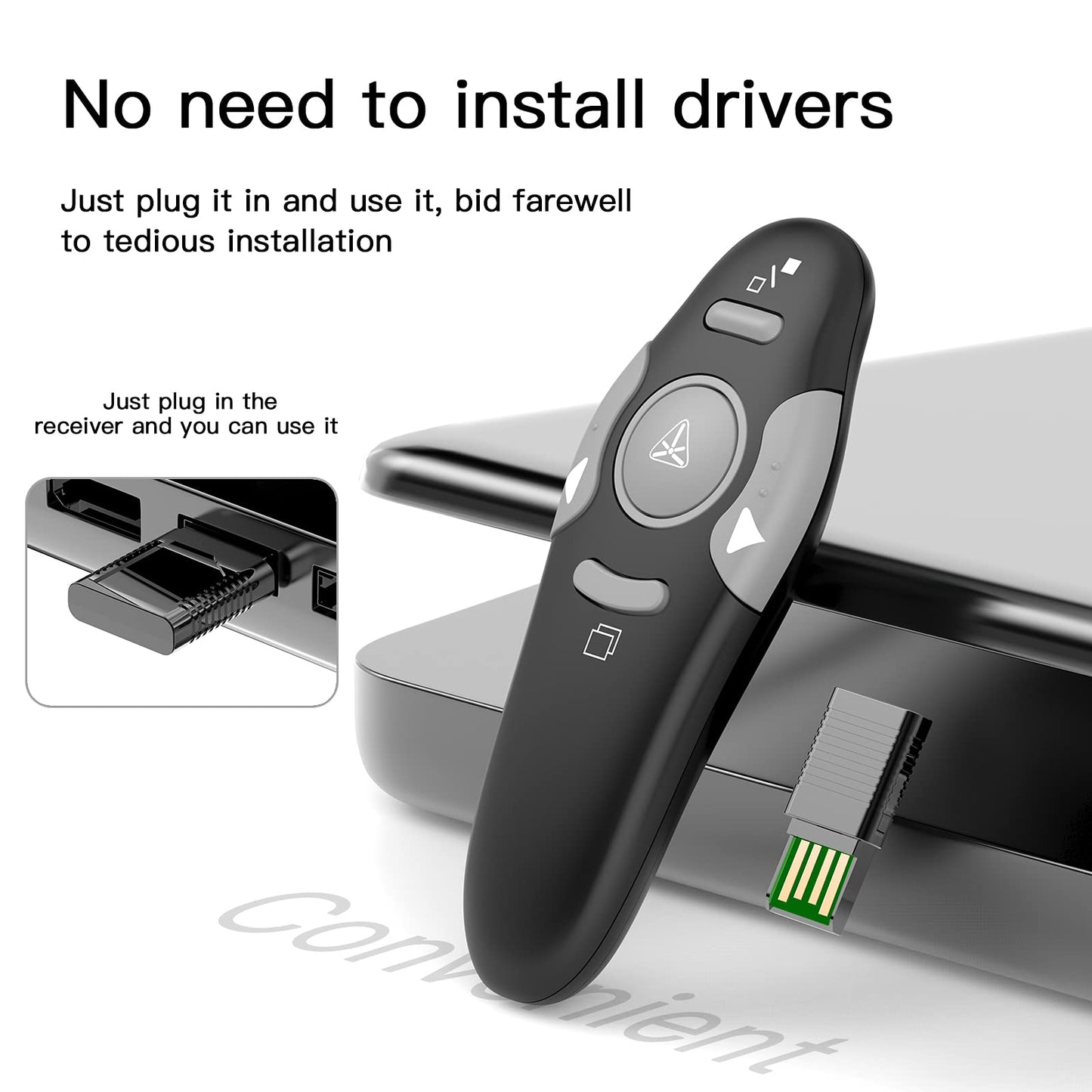 QUI Presenter Clicker Bundle | Pen-Shaped USB A White & Remote-Shaped USB A Black