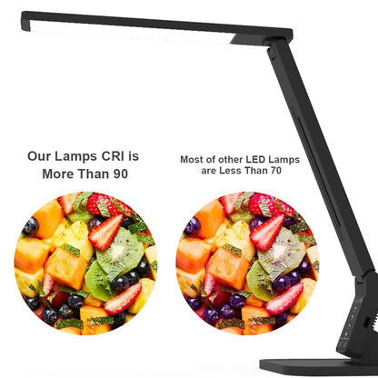 MAGIC LEAVES Desk Lamp, LED Dimmable Reading Light with Adjustable Lighting 5 Brightness Levels, 4 Light Colors and USB Charging Port Table Lamp (Piano Black)