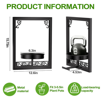 WGFKVAS Wall Plant Holder Set of 3, Picture Frame Plant Holder, Rustproof Holder Metal Modern Style Home Gardening Wall Decor for Living Room Bedroom, Entryway, Black
