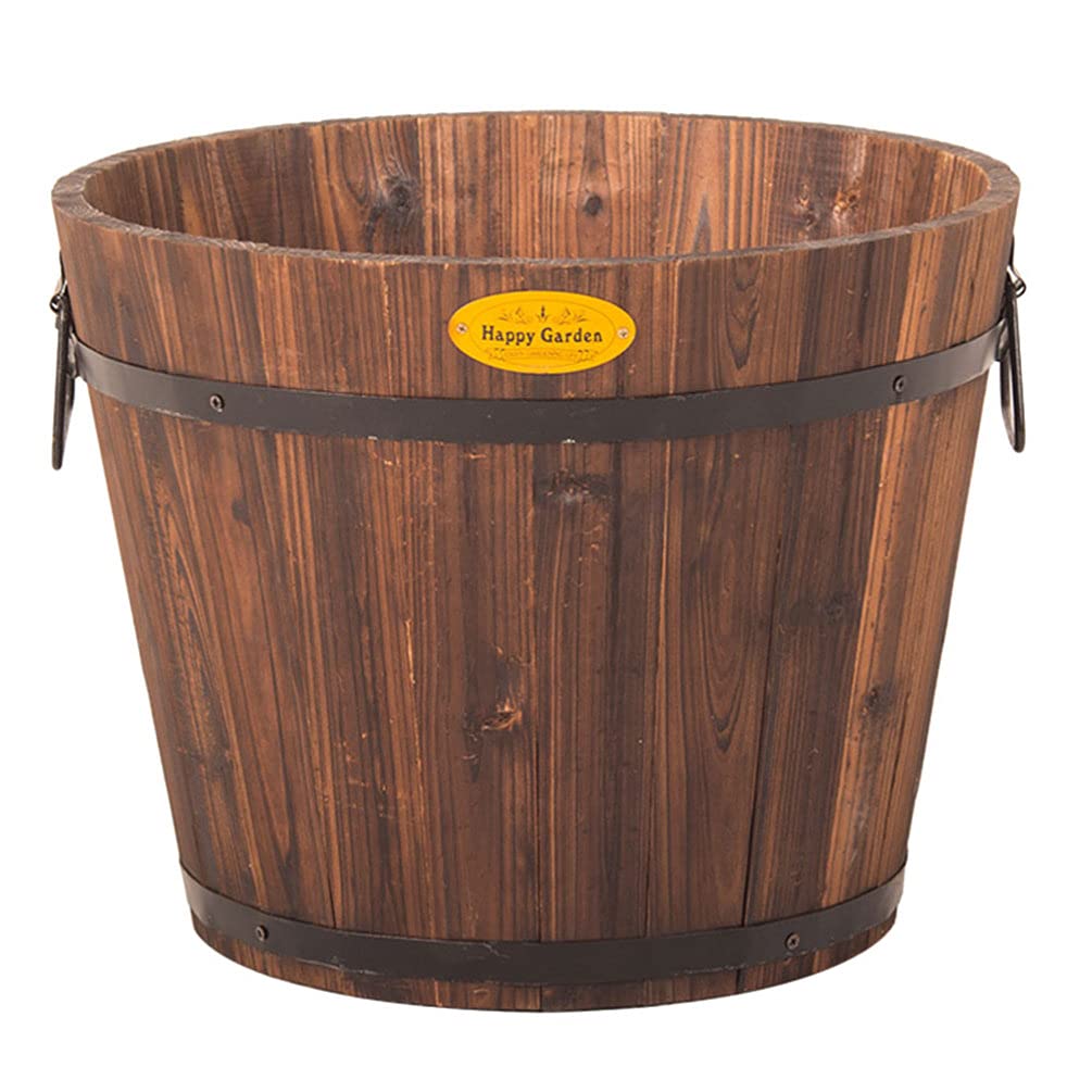 Hemoton Medium Garden Wooden Effect Barrel Planter, Outdoor Half Whiskey Cask Flower Pot, Indoor Rustic Patio Grow Plant Container