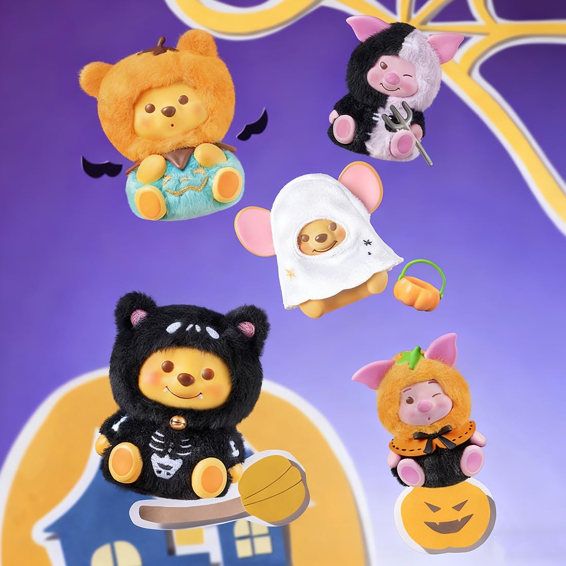 MINISO Disney Winnie The Pooh Pumpkin Night Pocket Monster Blind Box Figurine - Surprise Collectible Vinyl Figures, Cute Autumn Halloween Collectible for Home Decor, Gifts, Display (Single Box)