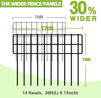 20ft(L) X 13in(H) No Dig Fence, 14 Pack Garden Fence Panels, Rustproof Metal Wire Animal Barrier Fence for Dogs, Rabbits & Squirrels, Easy Setup Outdoor Yard & Patio Defense
